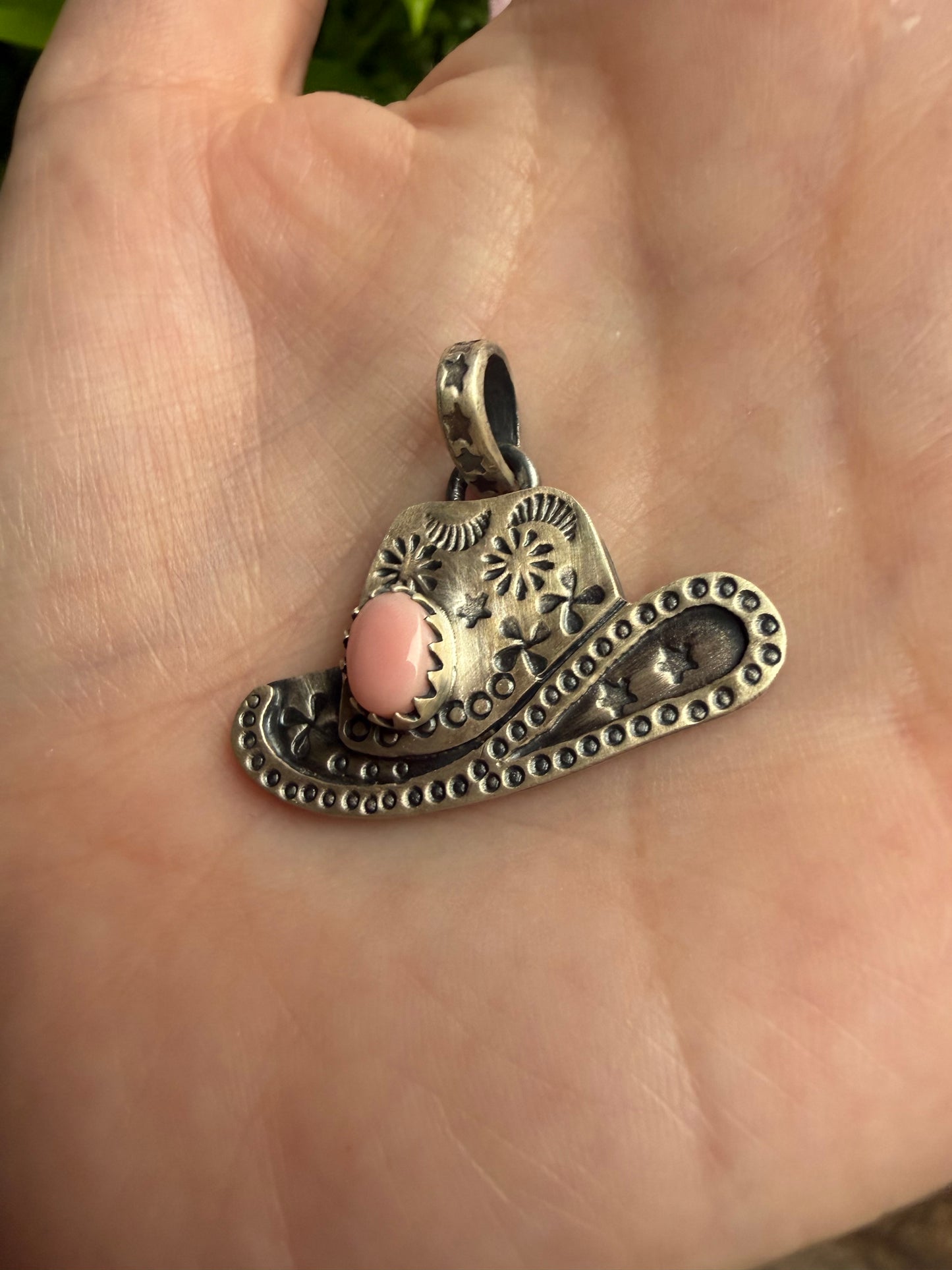 Pink Conch Cowboy Hat Sterling Silver Pendant