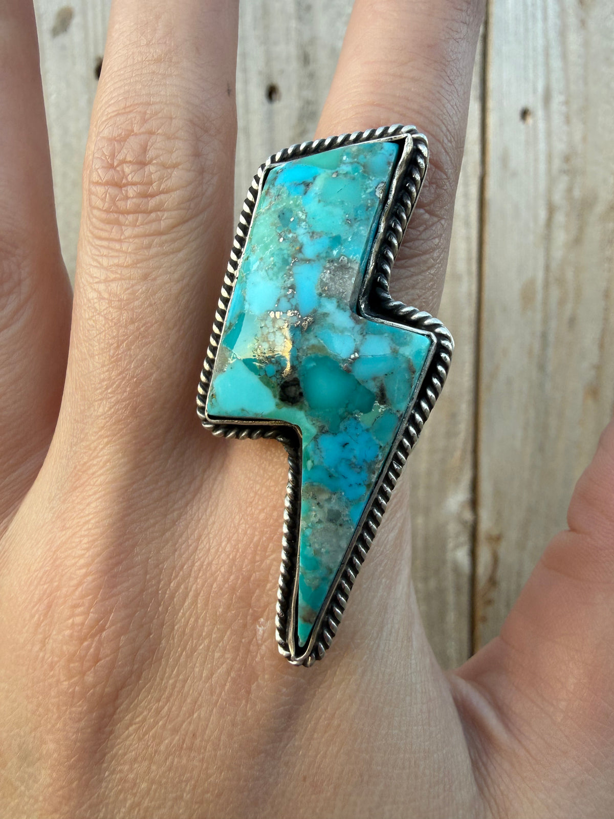 Navajo Turquoise Lightening Bolt Sterling Silver Adjustable Ring