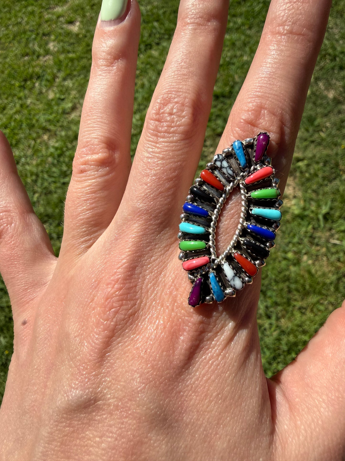 Navajo Multi Stone Cluster Sterling Silver Ring - SIZE 8.5