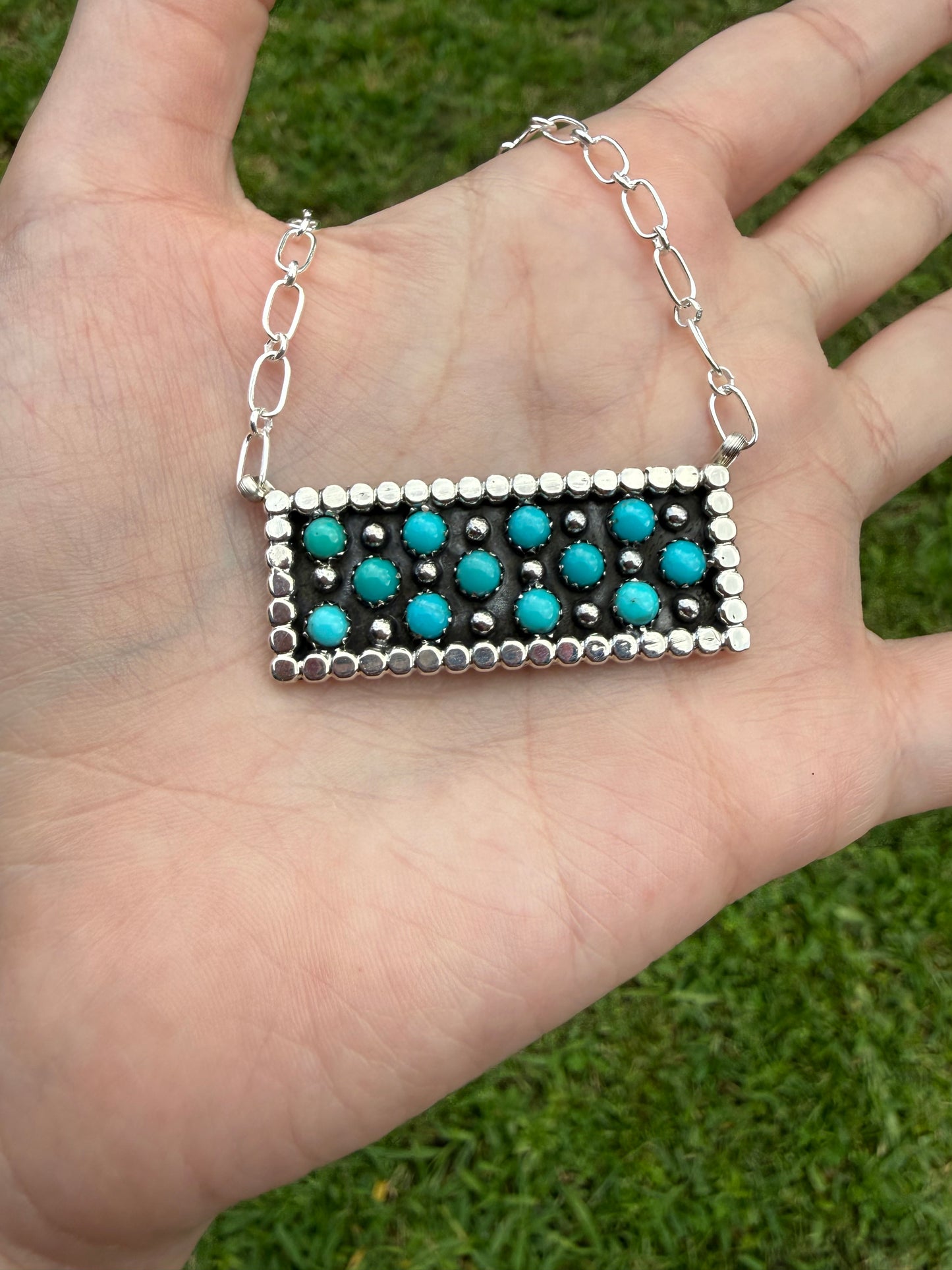 Navajo Turquoise Multi Cluster Bar Necklace By Kenny Lonjose