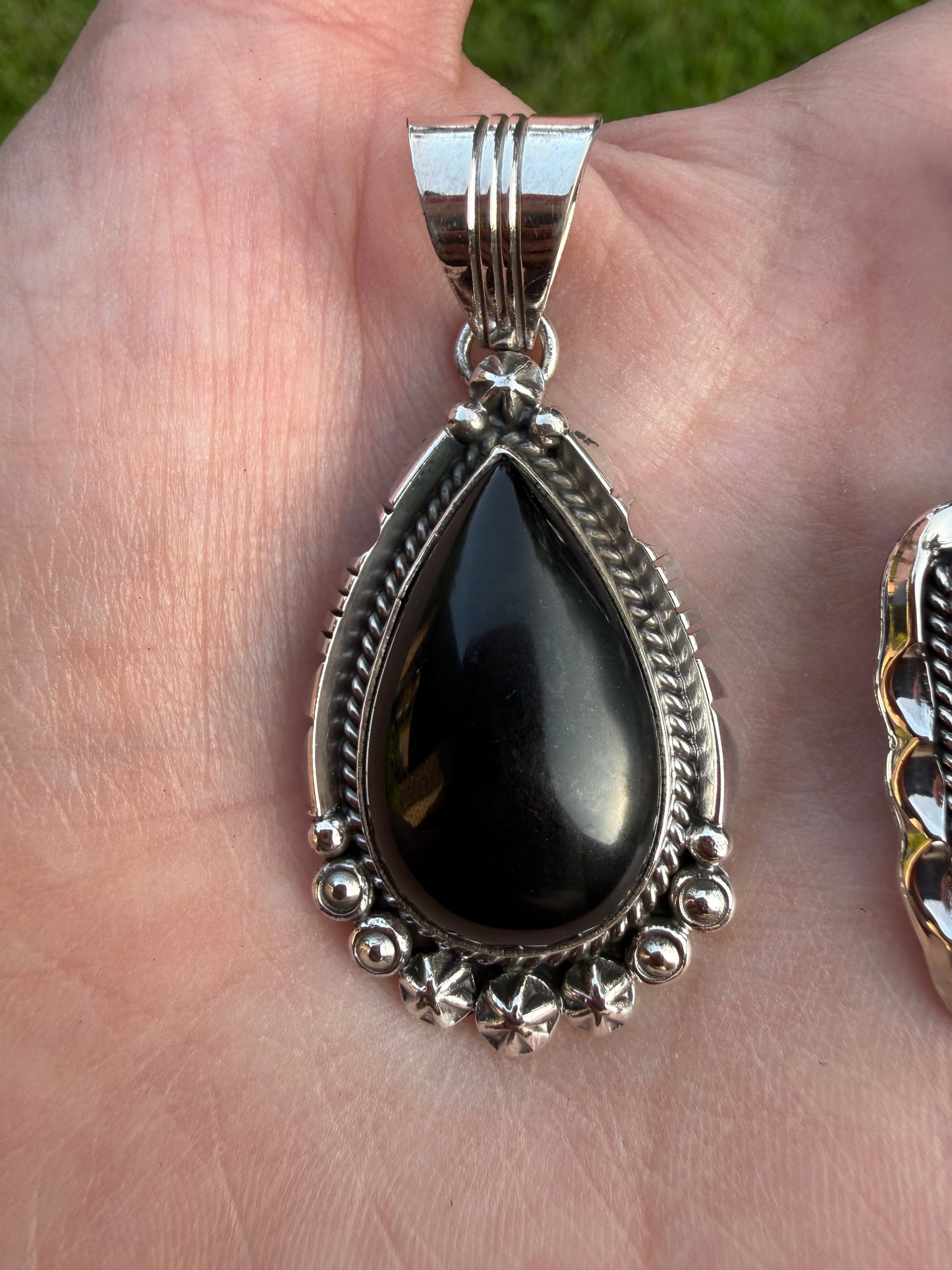 Navajo Black Onyx Smaller Size Sterling Silver Pendant