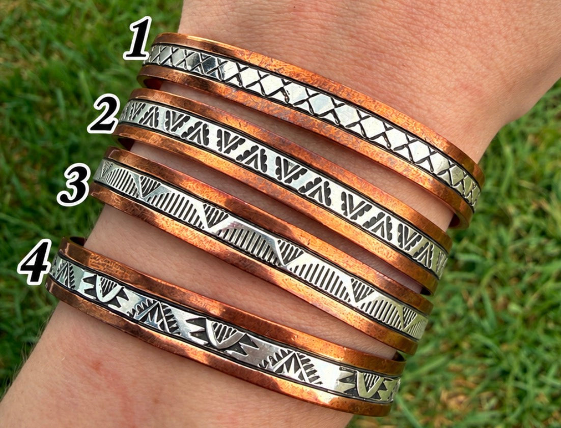 Navajo Copper and Sterling Silver Stamped Cuff