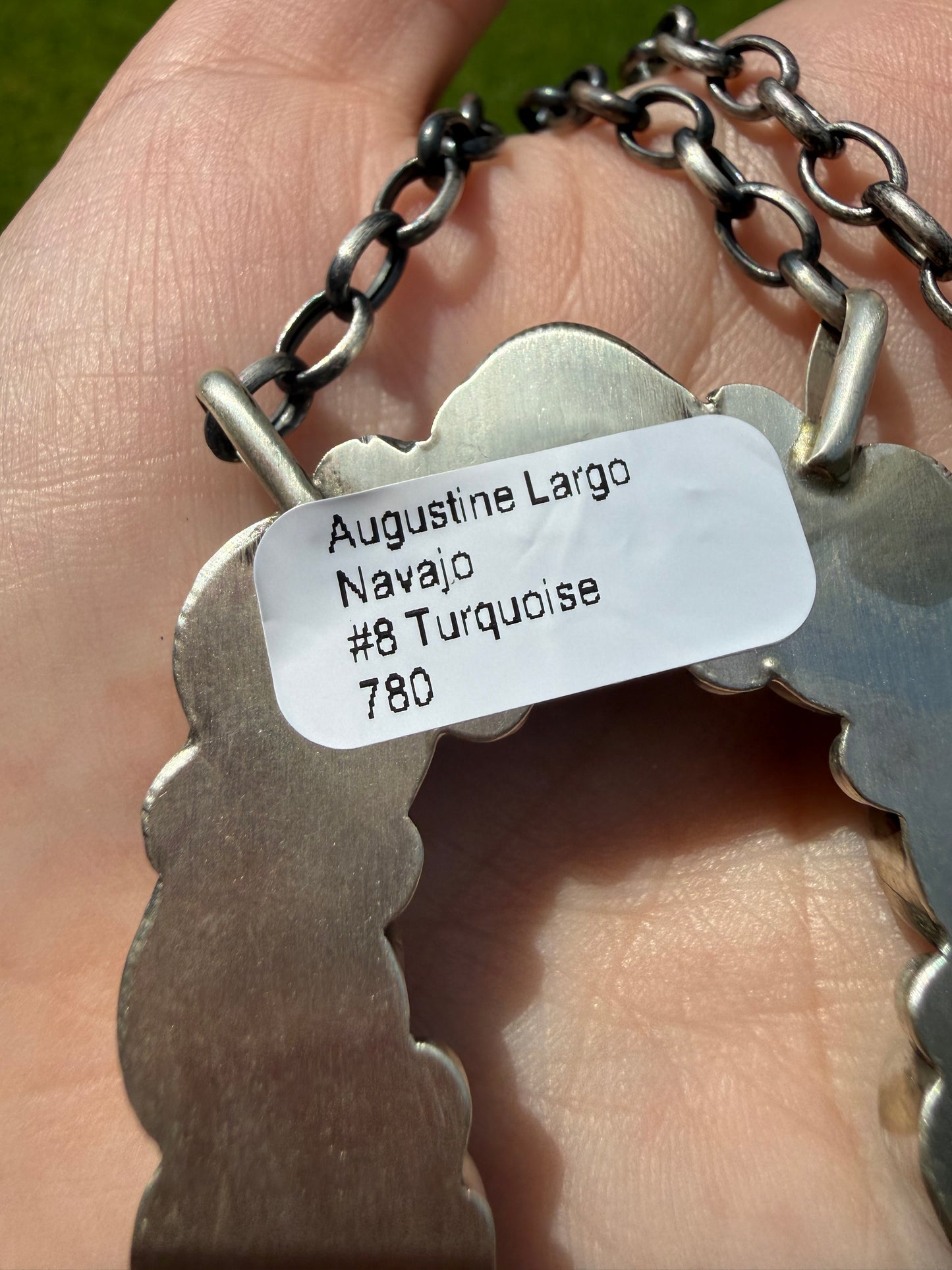 Navajo Mine 8 Turquoise or Cotton Candy Turquoise Naja Sterling Silver Necklace by Augustine Largo