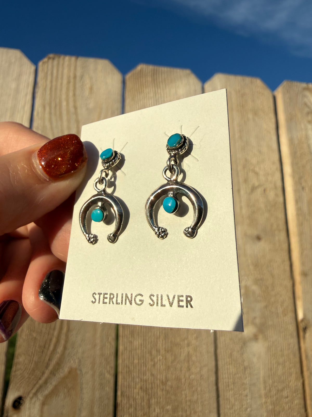 Navajo Turquoise Naja Sterling Silver Earrings