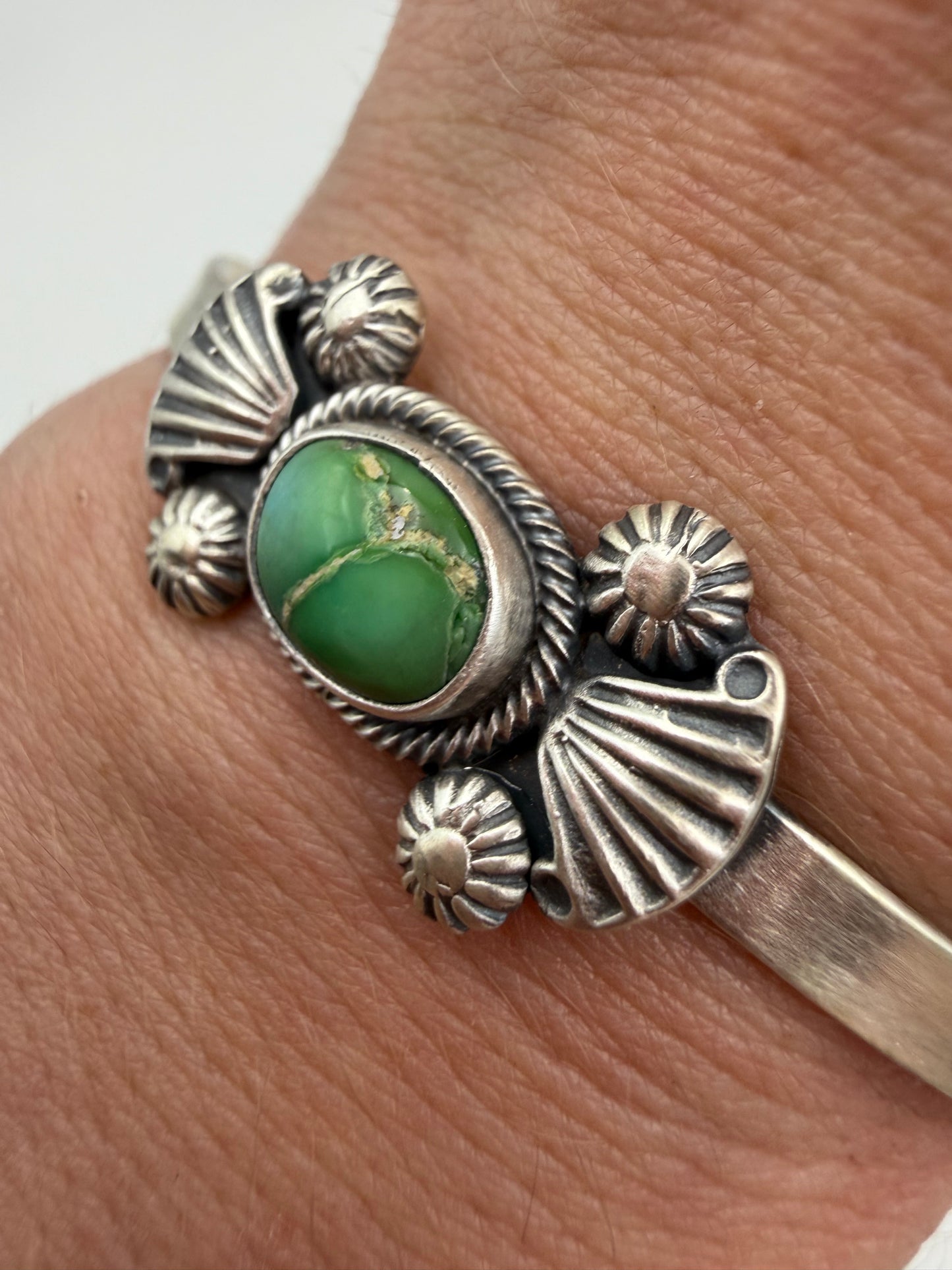 Native Sonoran Gold Turquoise Sterling Silver Cuff Bracelet