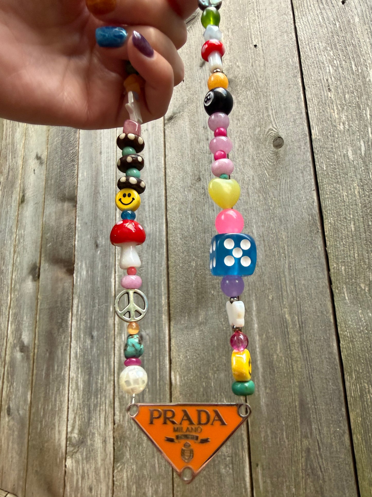 Funky Fun Prada Plate Beaded Necklace