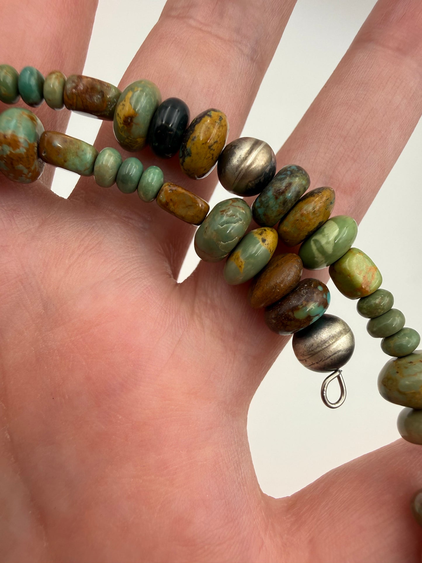 Native Turquoise and Sterling Pearl Memory Wire Necklace