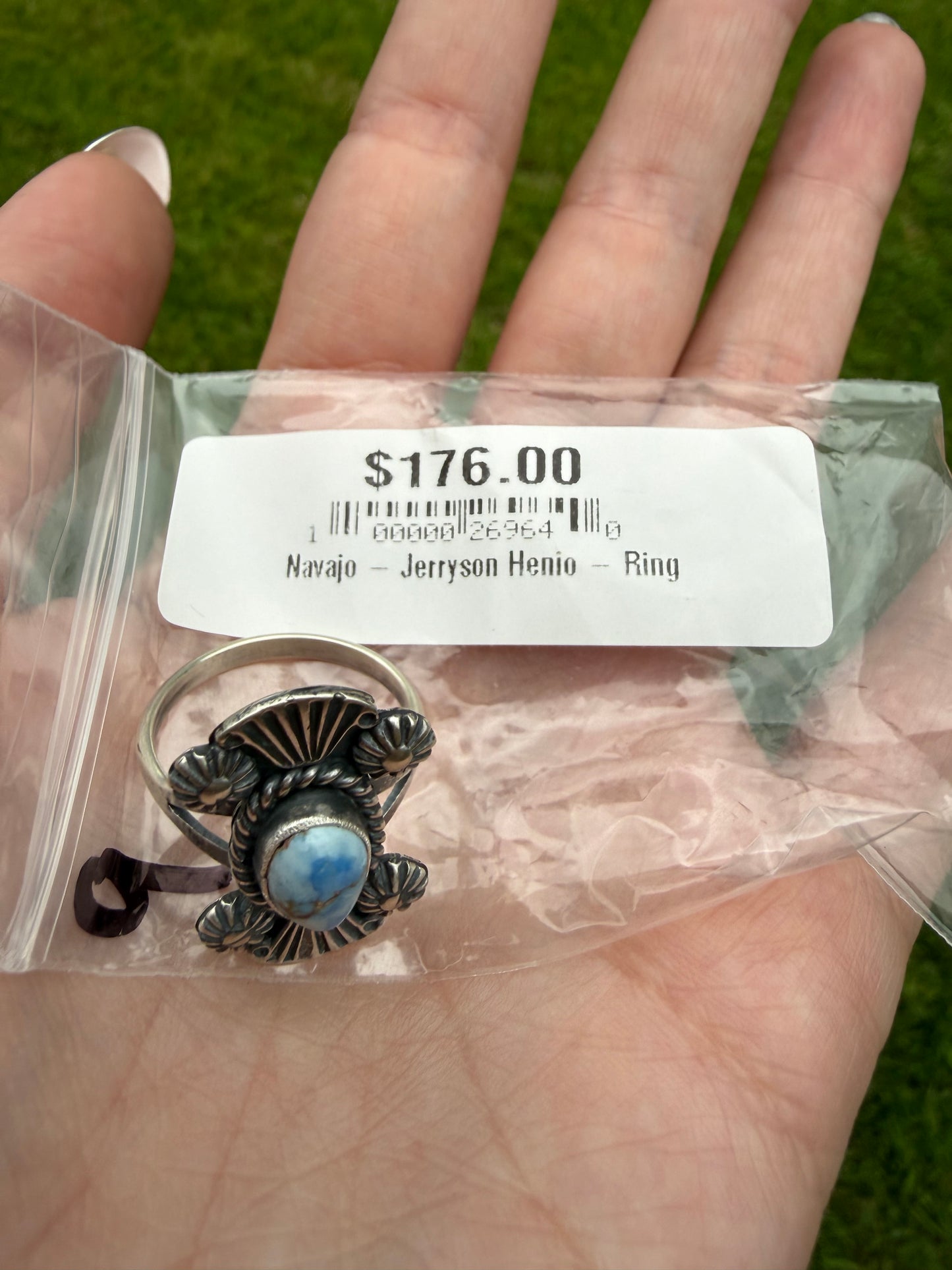 Navajo Golden Hills Turquoise Bow Tie Sterling Silver Ring Size 9