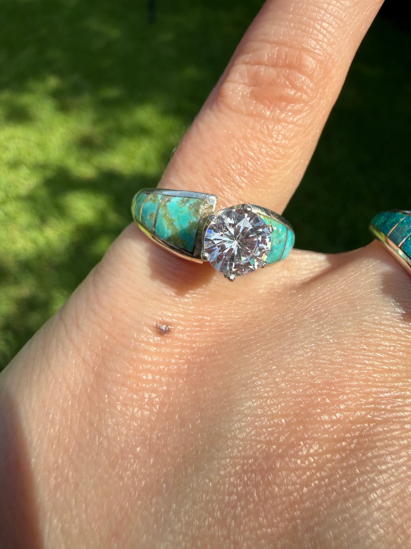Navajo Crystal And Turquoise or Multi Stone Sterling Silver Ring
