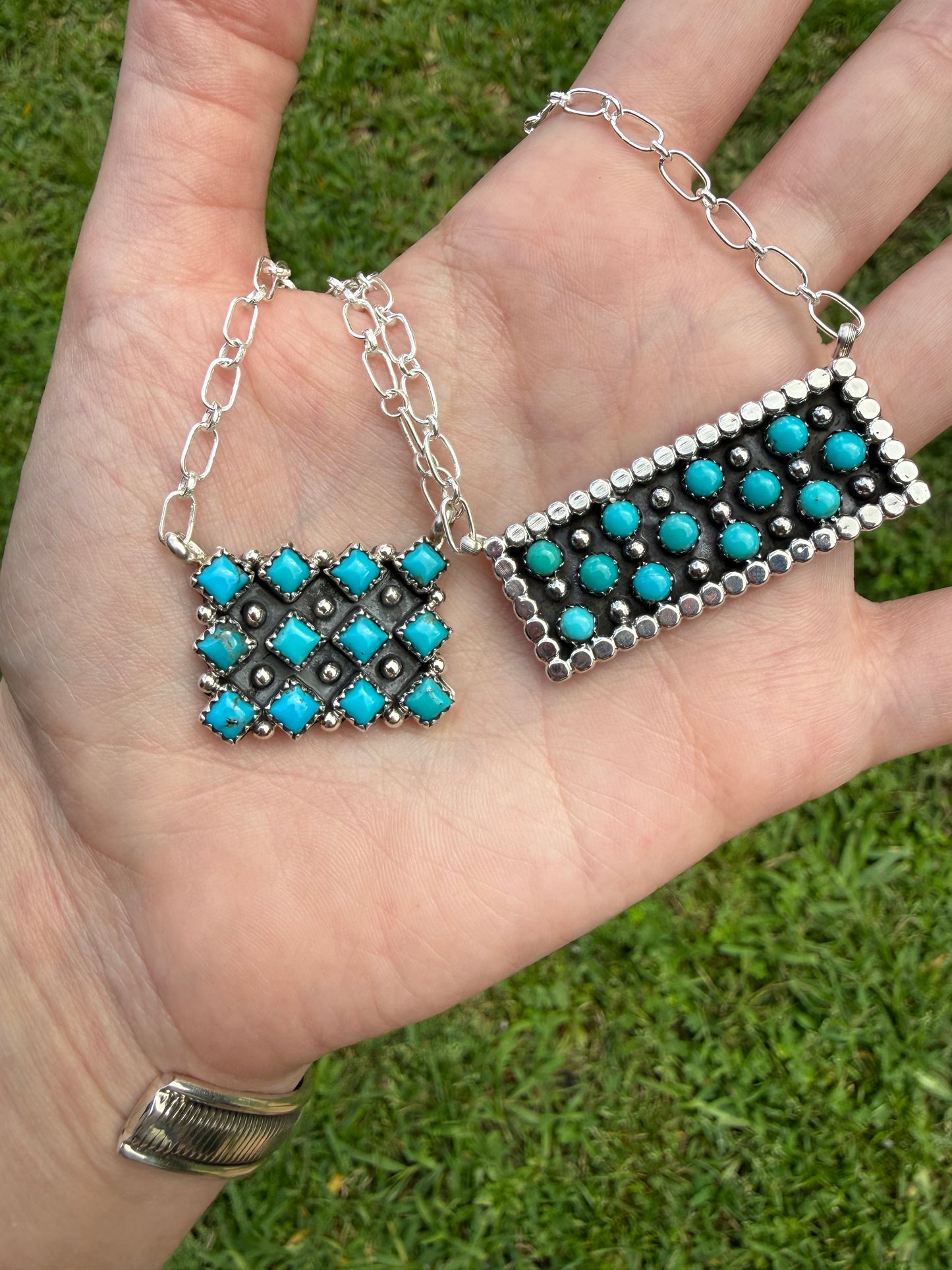Navajo Turquoise Multi Cluster Bar Necklace By Kenny Lonjose