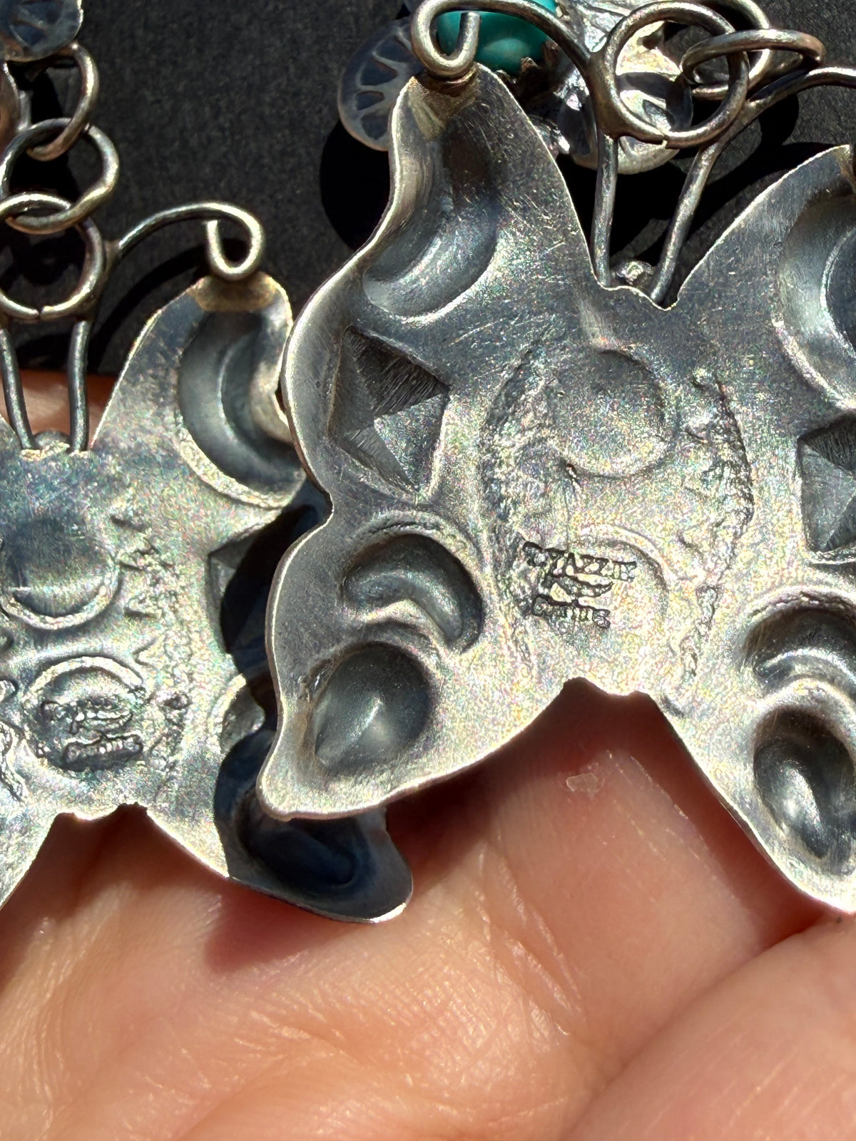 Navajo Butterfly Turquoise Sterling Silver Flower Concho Earrings