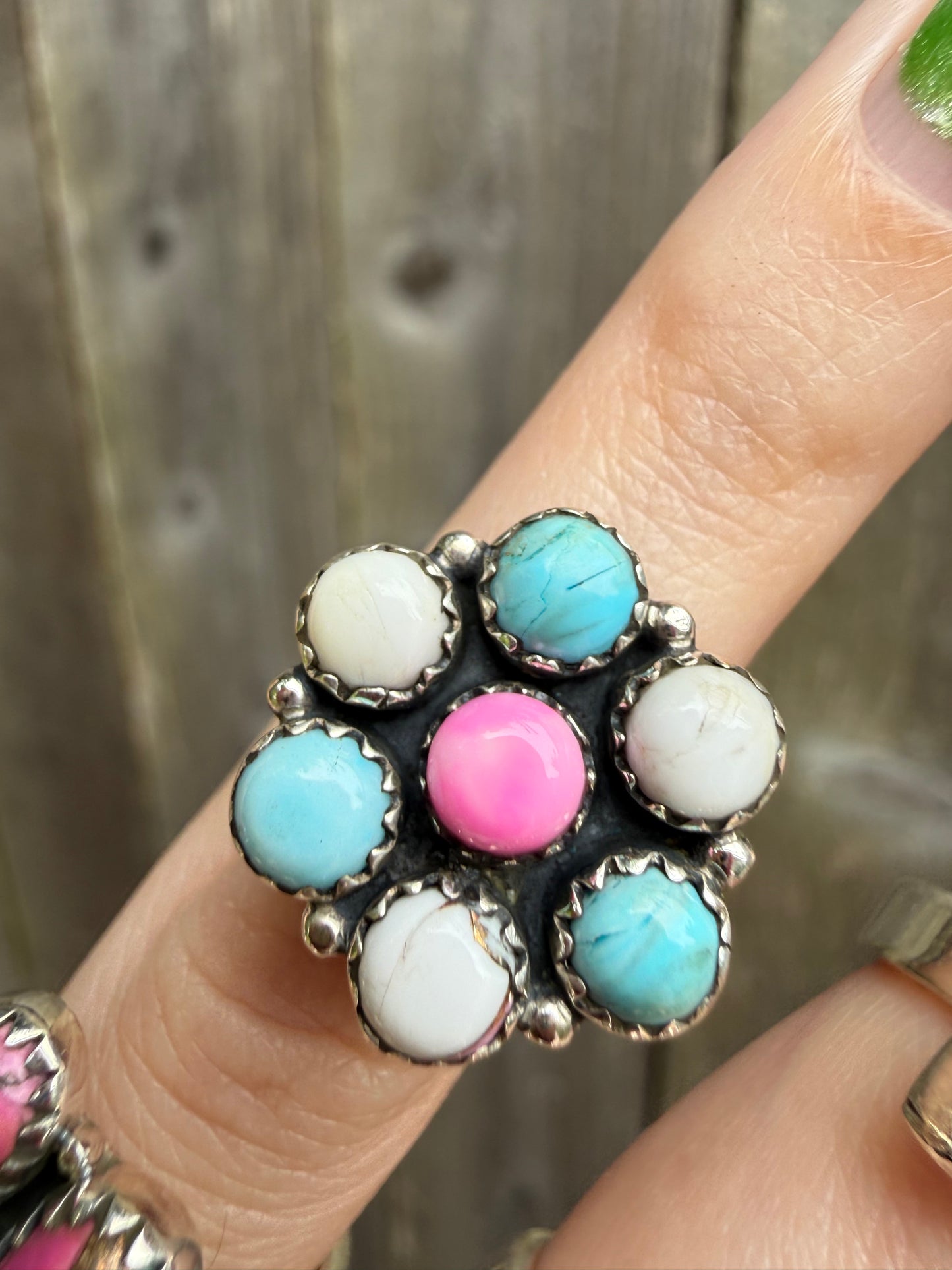 Cotton Candy Turquoise Statement Adjustable Rings