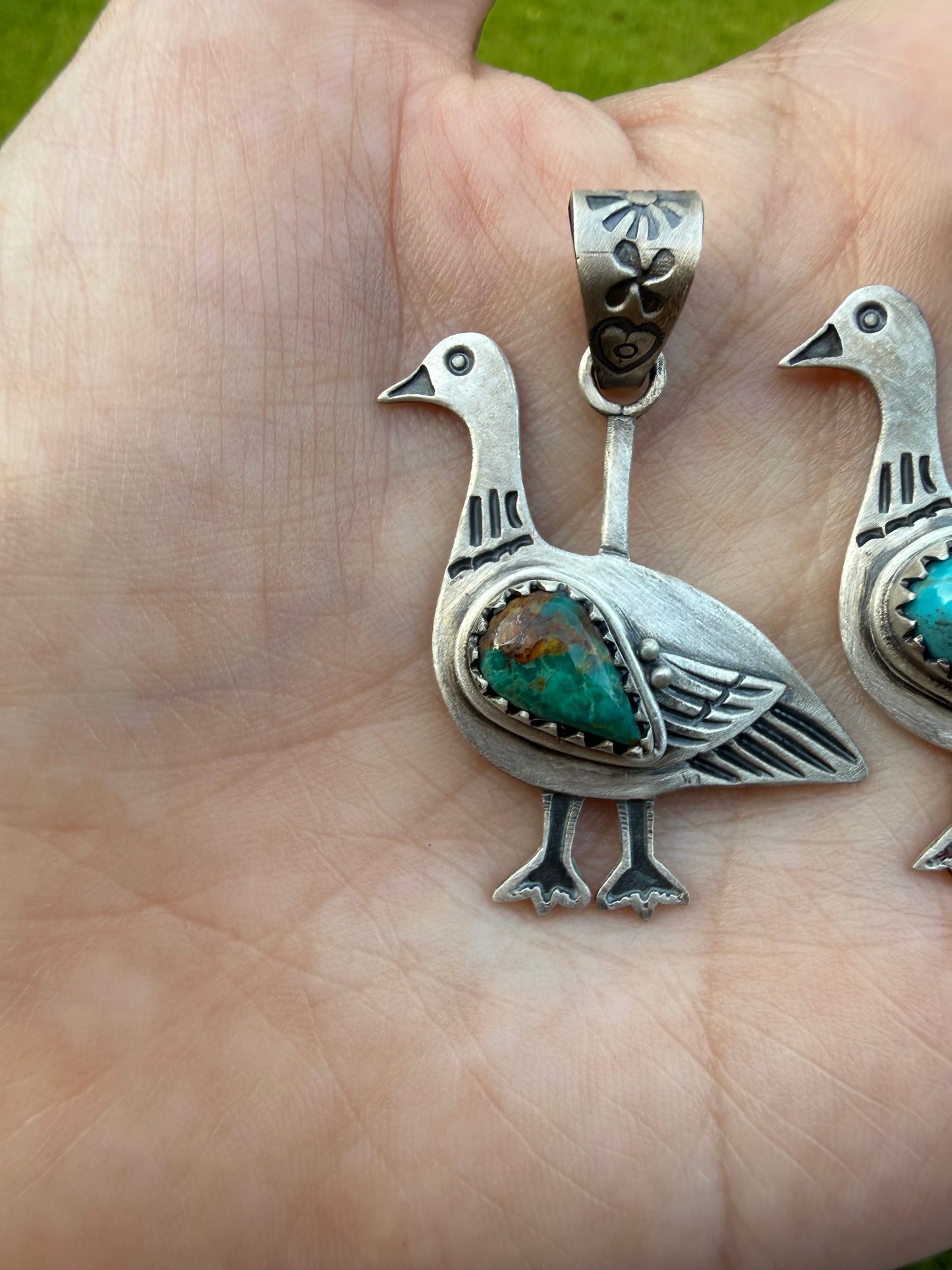 Silly Goose Turquoise Sterling Silver Handmade Pendant