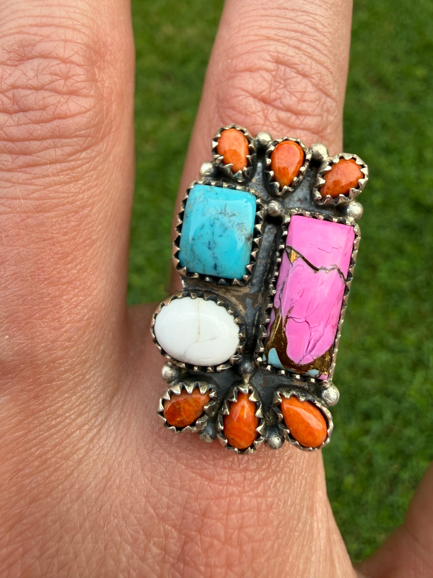 Kingman, Cotton Candy Turquoise,  or Orange Mojave Sterling Silver Adjustable Ring