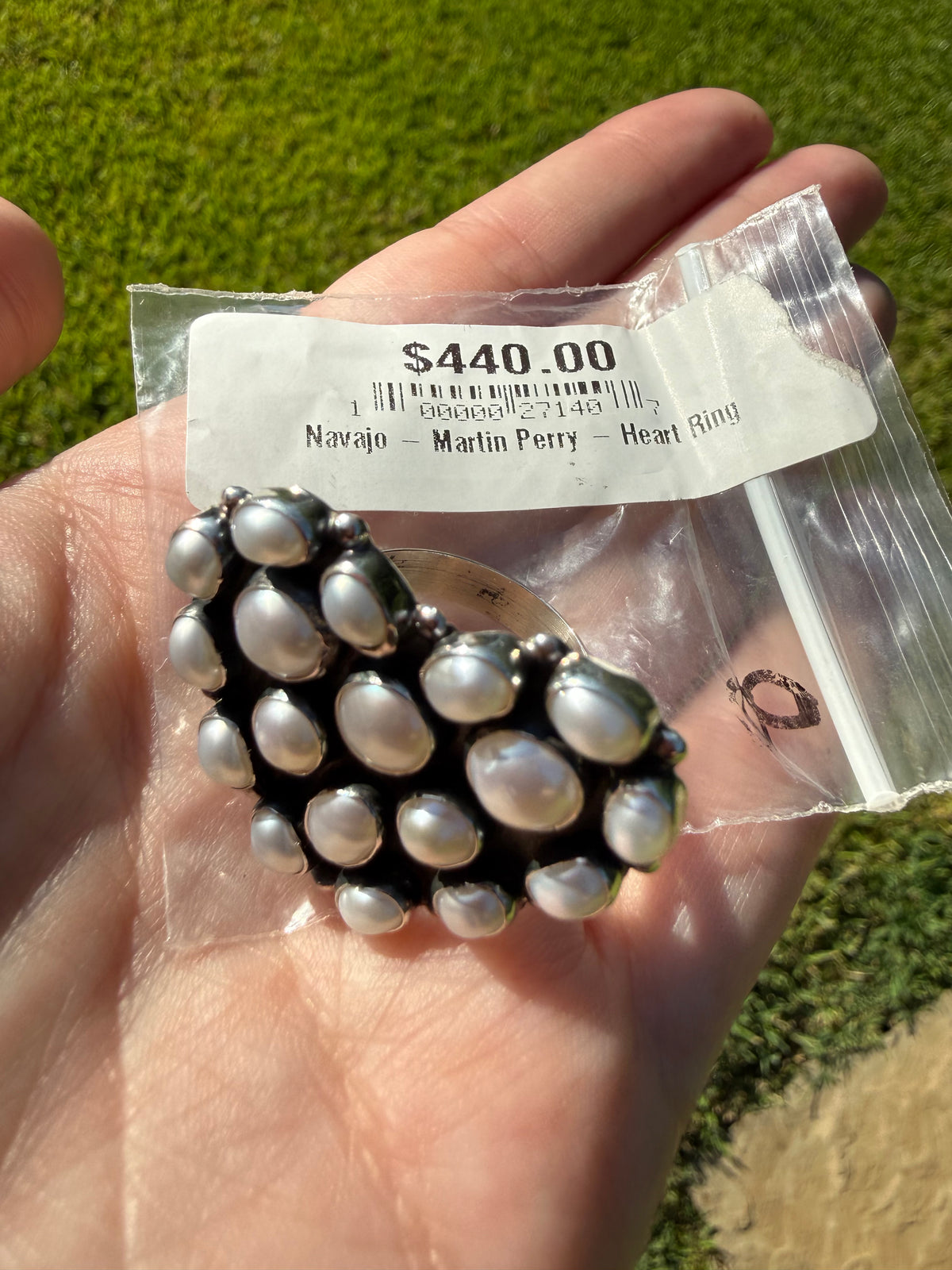 Navajo Mother of Pearl Heart or Round Cluster Sterling Silver Ring
