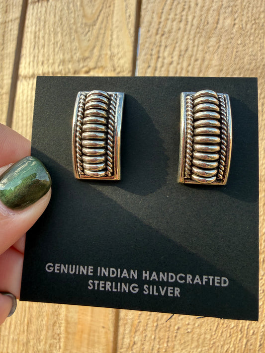 Navajo Full Sterling Silver Bar Earrings by Thomas Charley