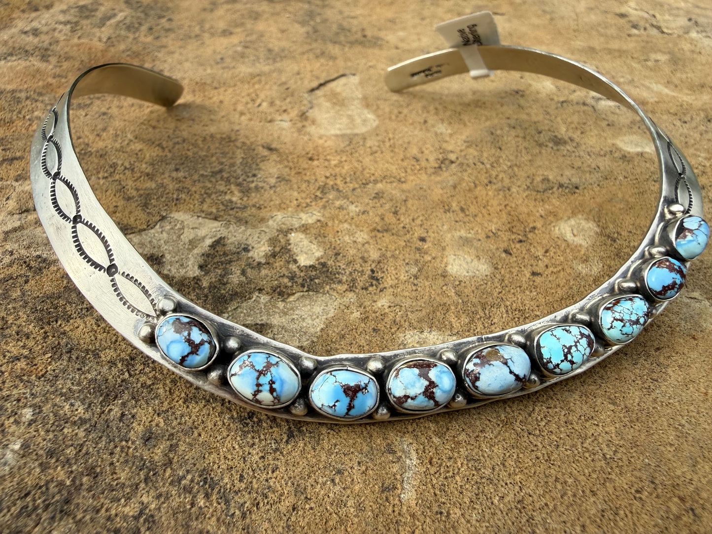 Native Golden Hills Turquoise Torque Sterling Silver Statement Choker by Charles Johnson
