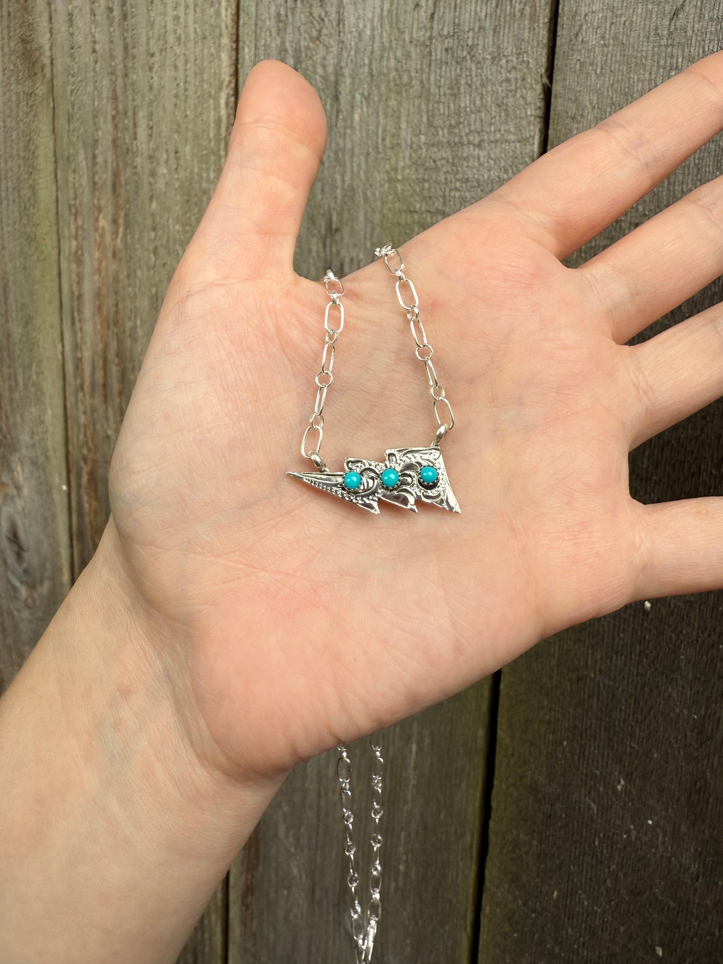 Navajo Turquoise Lightening Bolt  Sterling Silver Necklace by Arthur Bruggeman