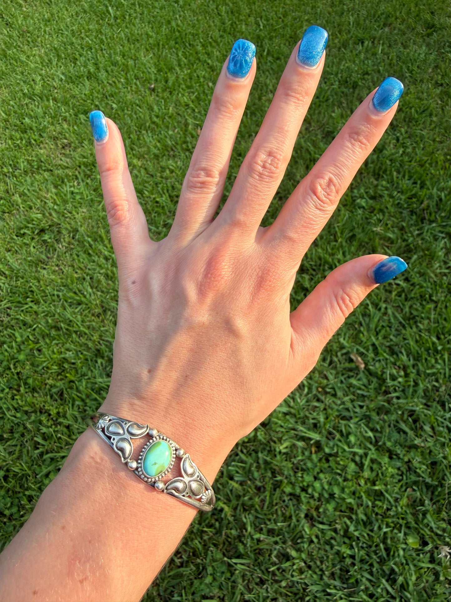 Navajo Sonoran Gold Turquoise Sterling Silver Cuff Bracelet