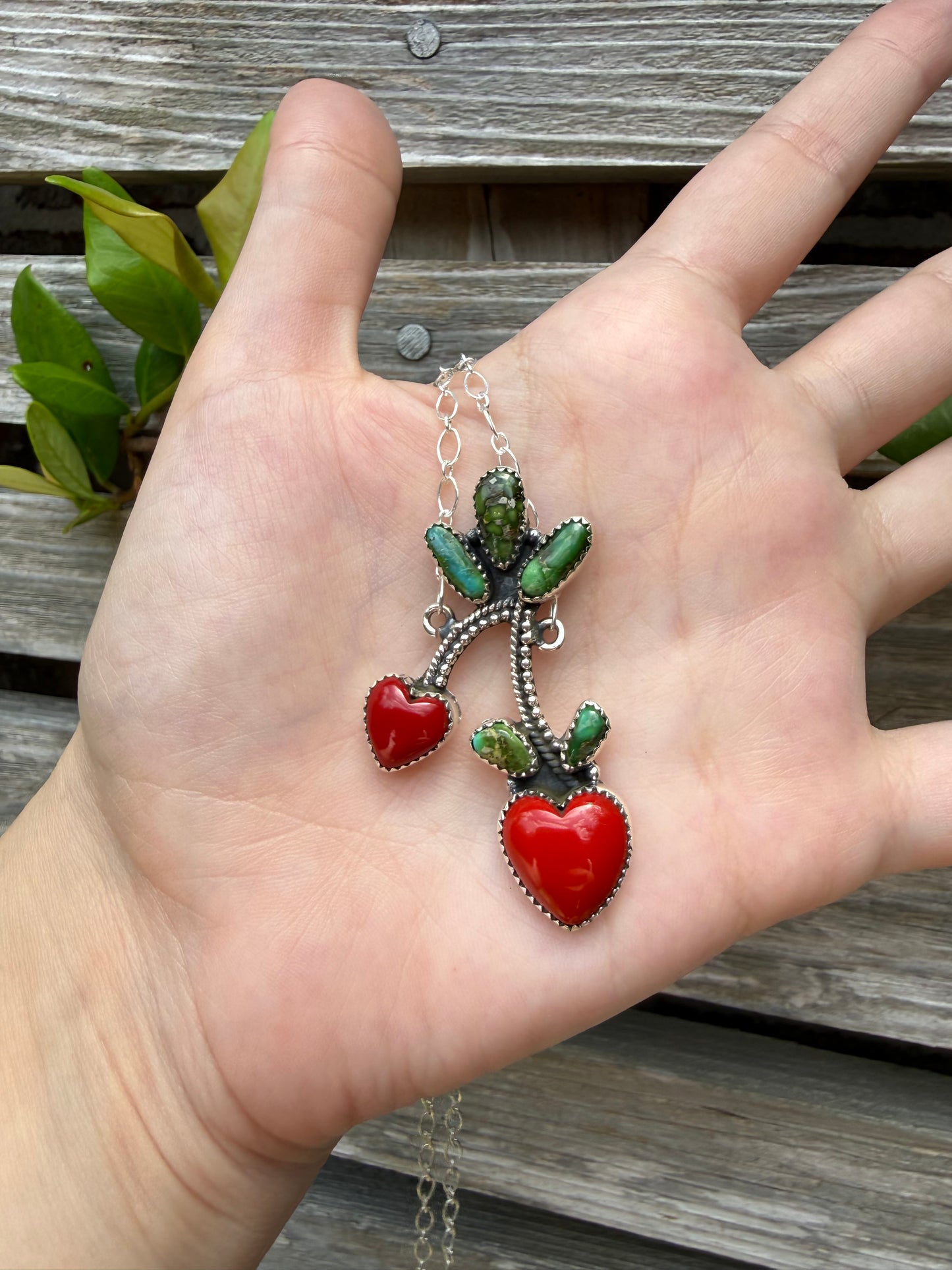 Cherry Red Rosarita and Sonoran Gold Turquoise Sterling Silver Single Pendant Necklace
