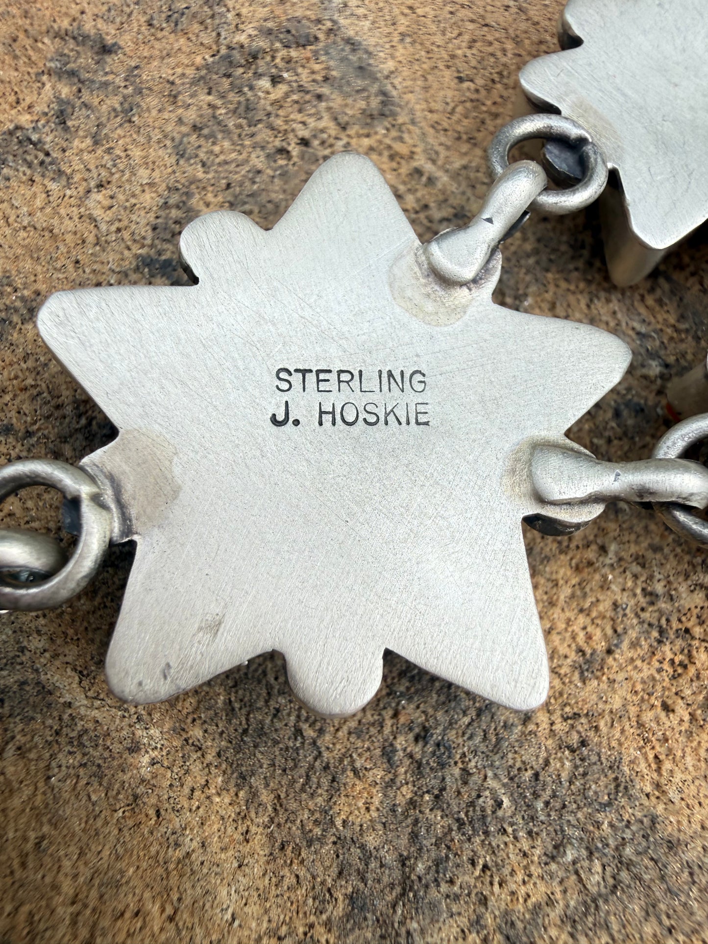 Navajo Orange Spiny Star Statement Sterling Silver Lariat Necklace