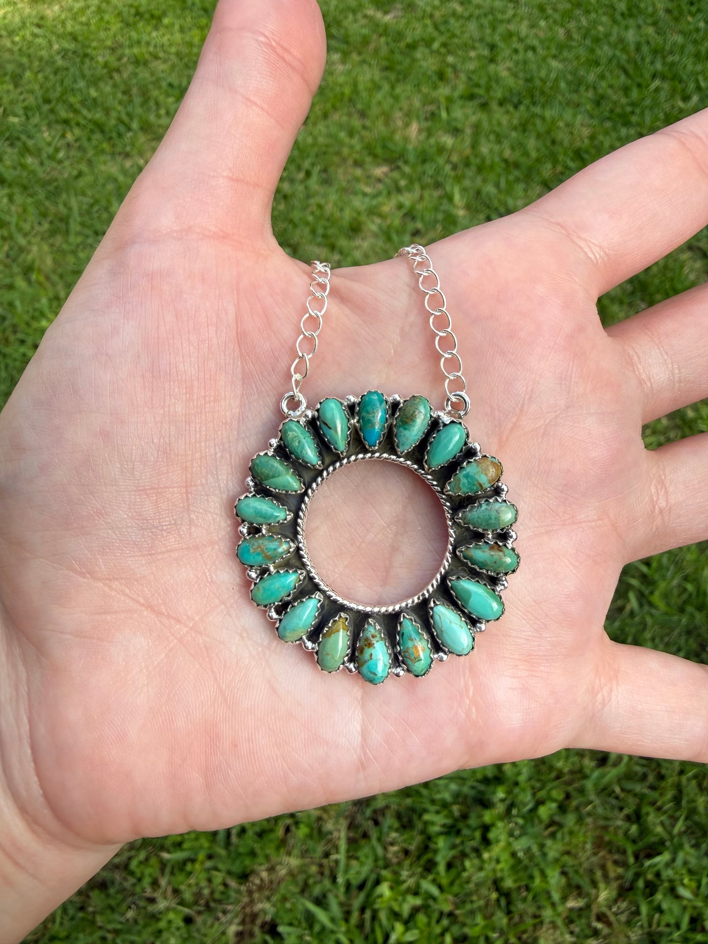 Kingman Turquoise Circle Statement Sterling Silver Necklace