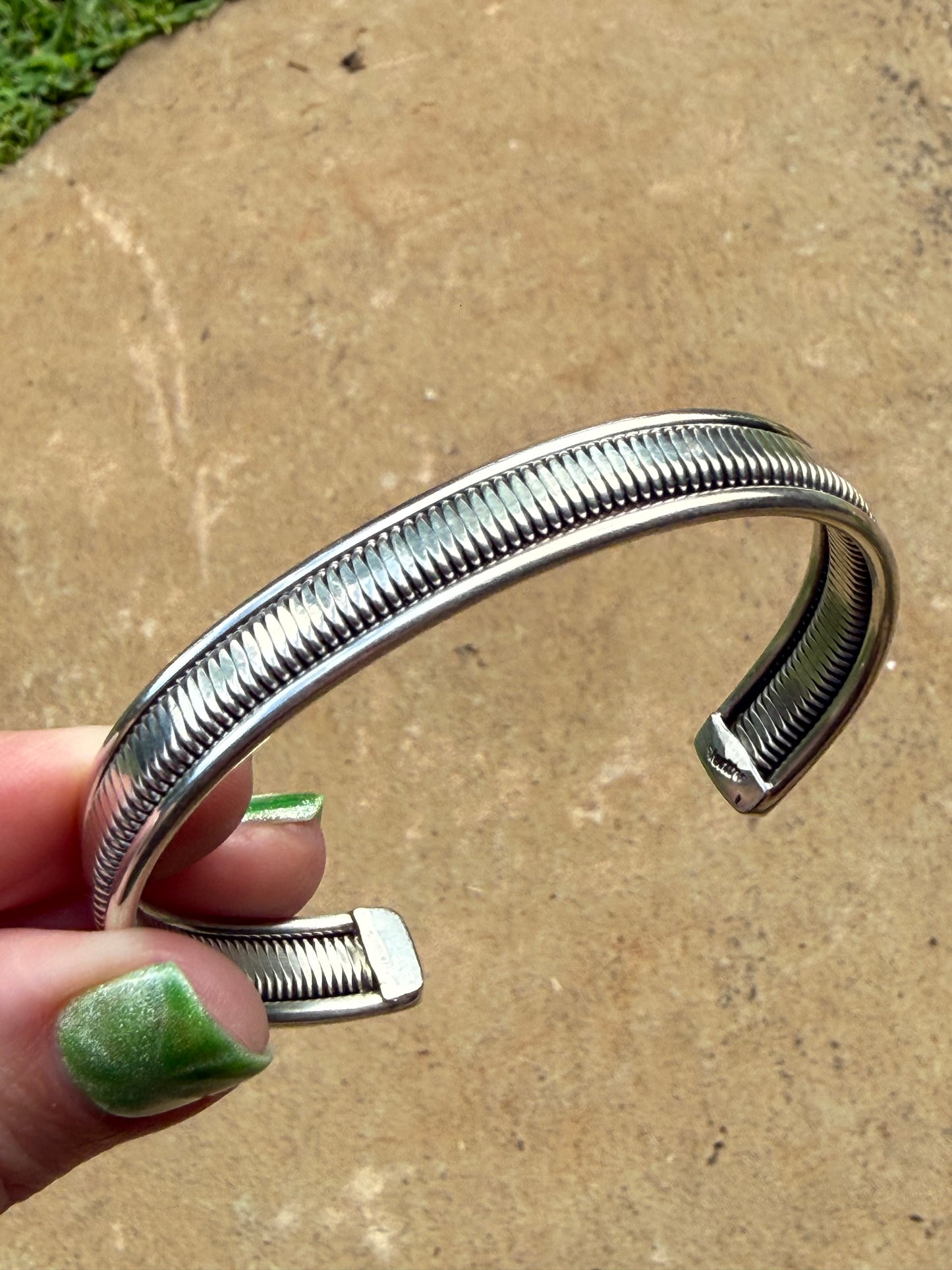 Navajo All Sterling Silver Cuff Bracelet By Elaine Tahe