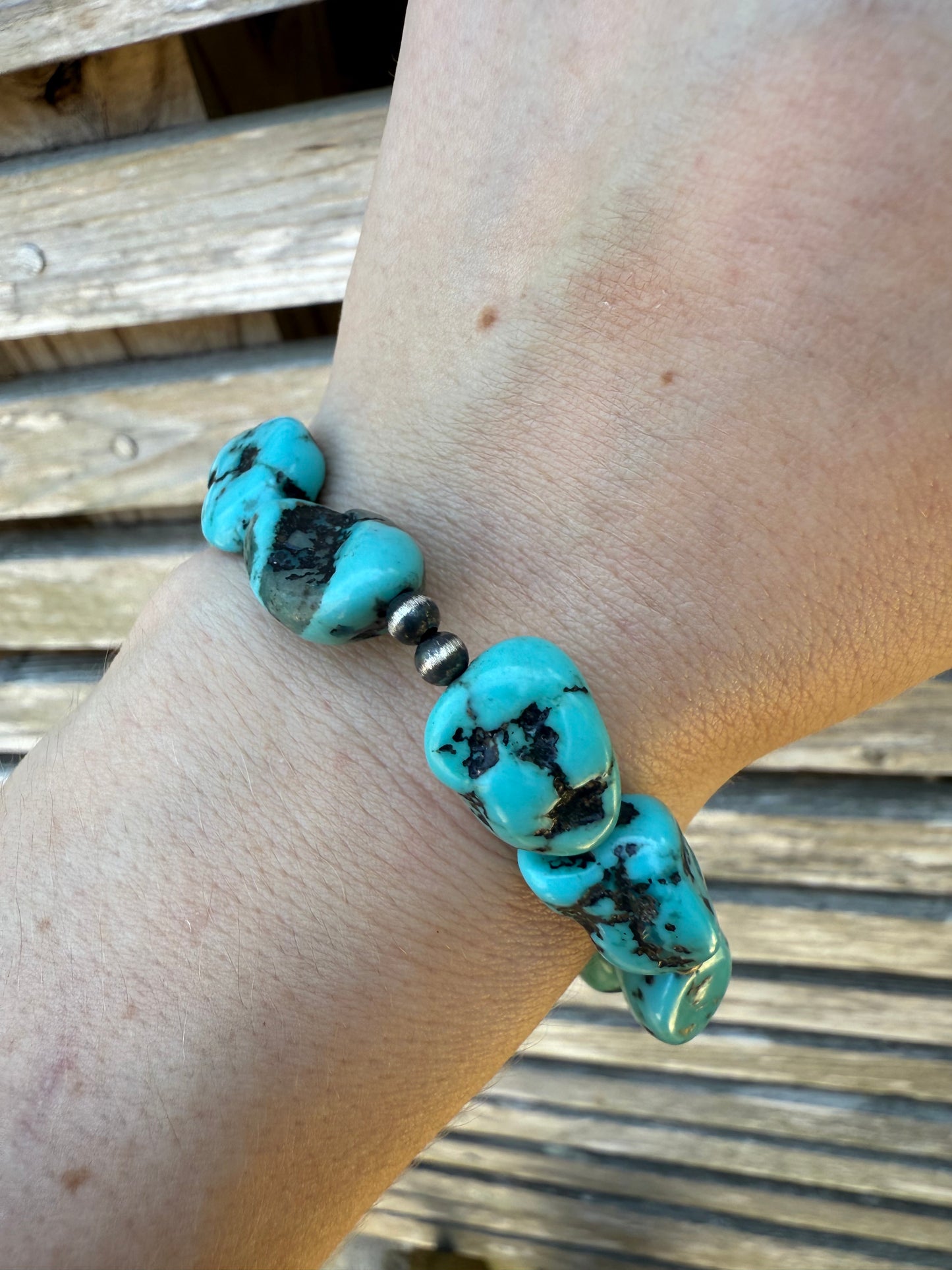 Turquoise and Desert Pearl Chunky Stone Stretch Bracelet