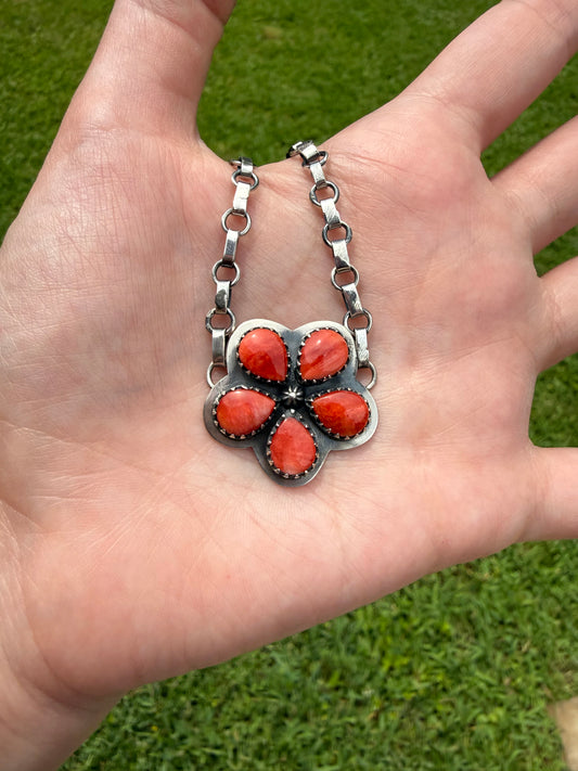 Pink Conch or Red Spiny Sterling Silver Choker Necklace