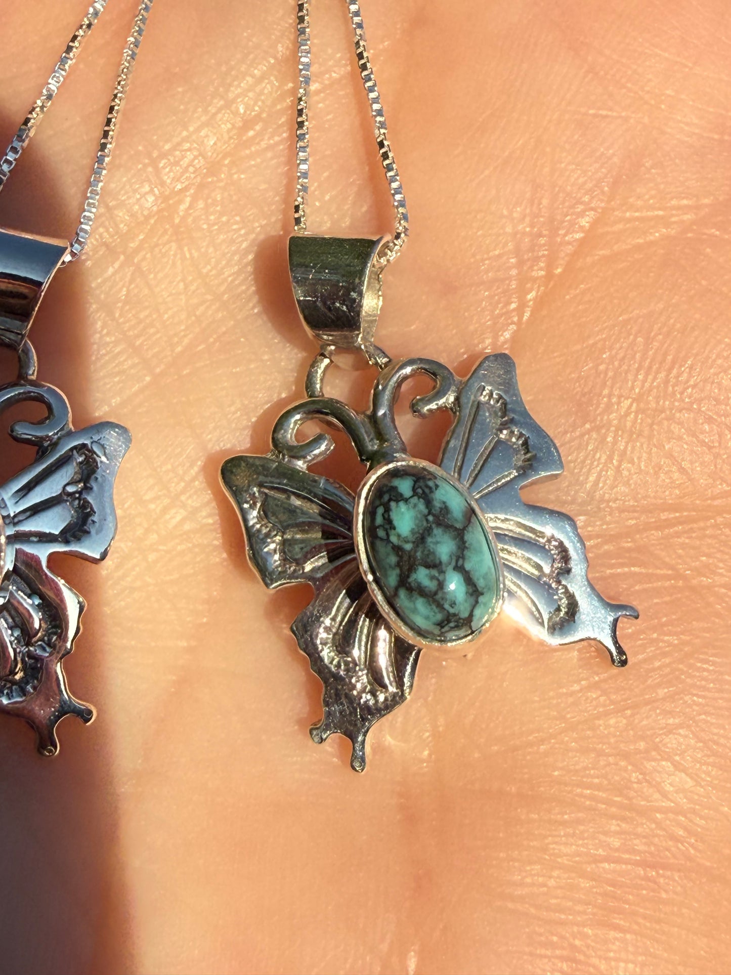 Native Turquoise Butterfly Sterling Silver Necklace