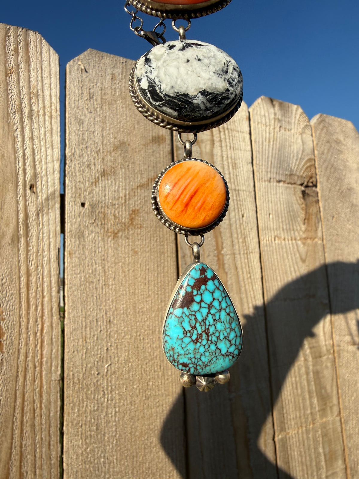 Navajo Big Statement Multi Stone Sterling Silver Lariat Necklace by Vicky Hicks