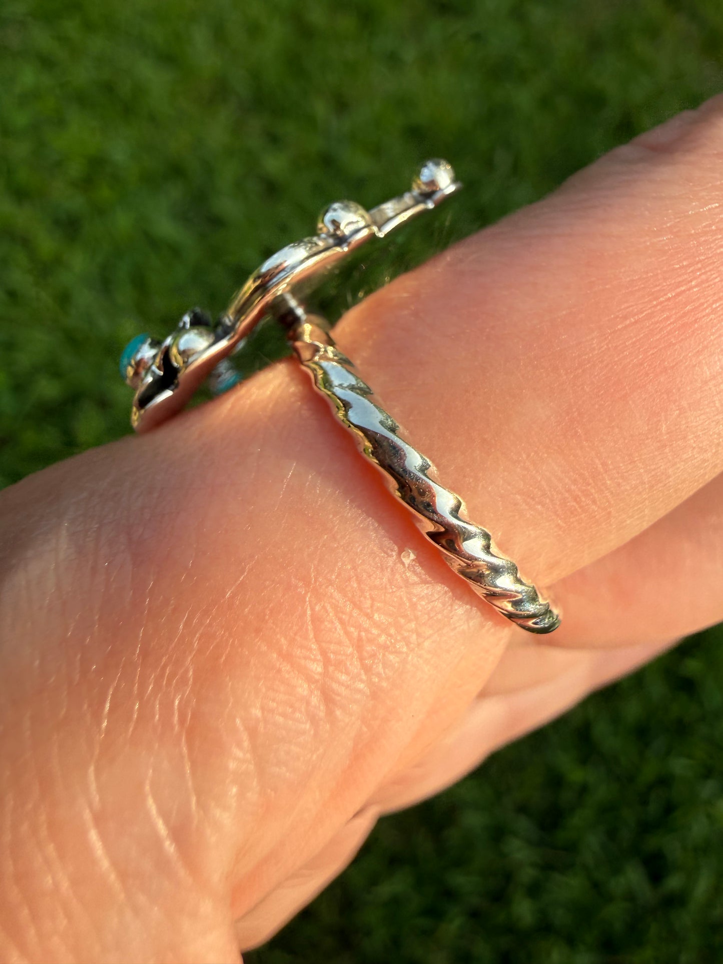 Navajo Turquoise Leaf and Flower Accent Sterling Silver Ring