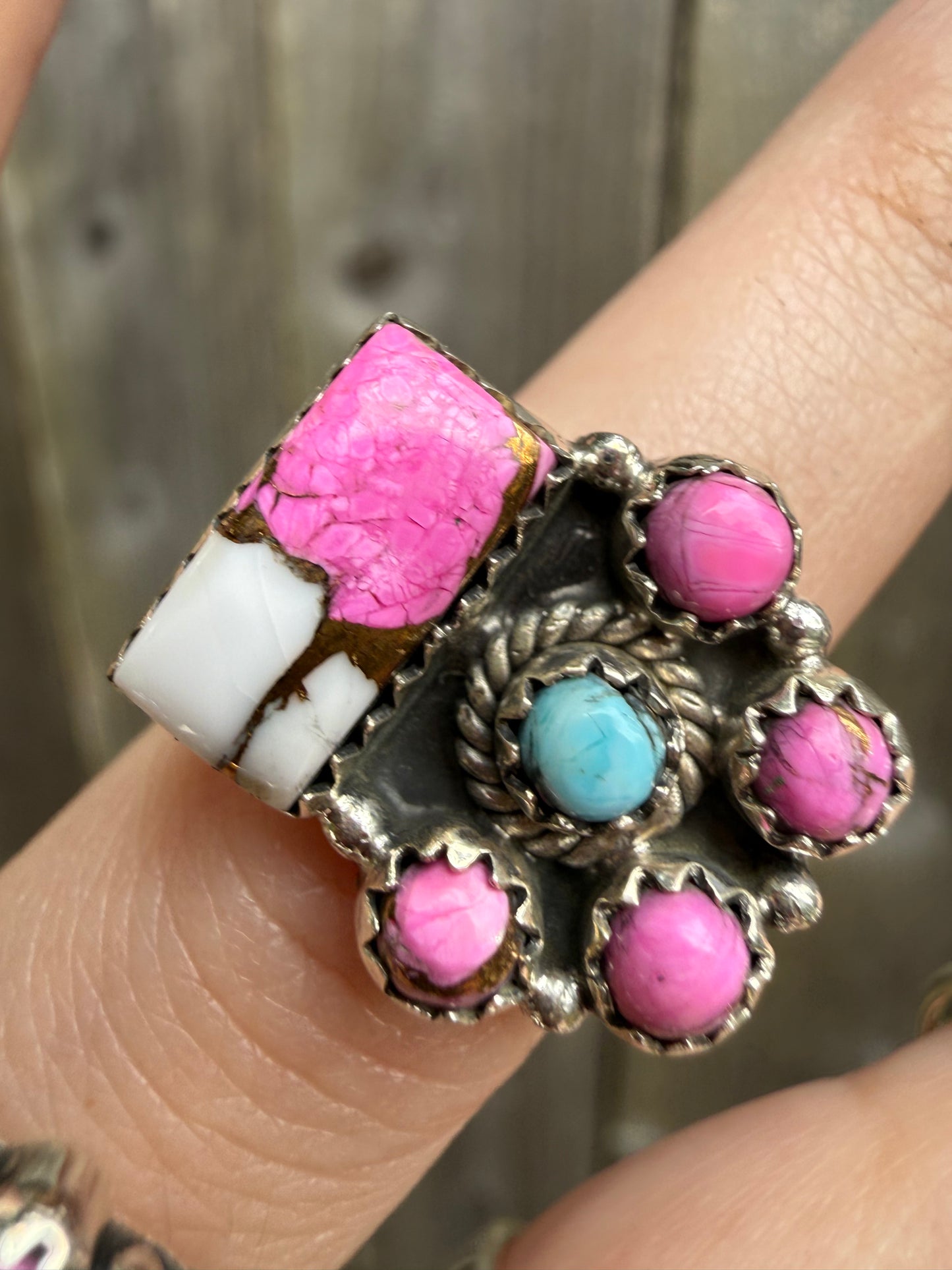 Cotton Candy Turquoise Statement Adjustable Rings