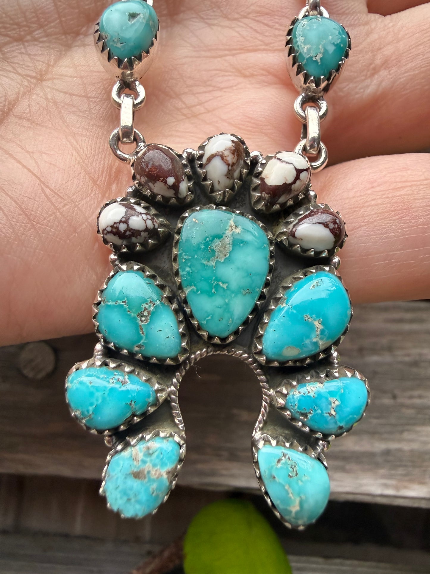 Whitewater Turquoise and Wild Horse Naja Statement Sterling Silver Necklace