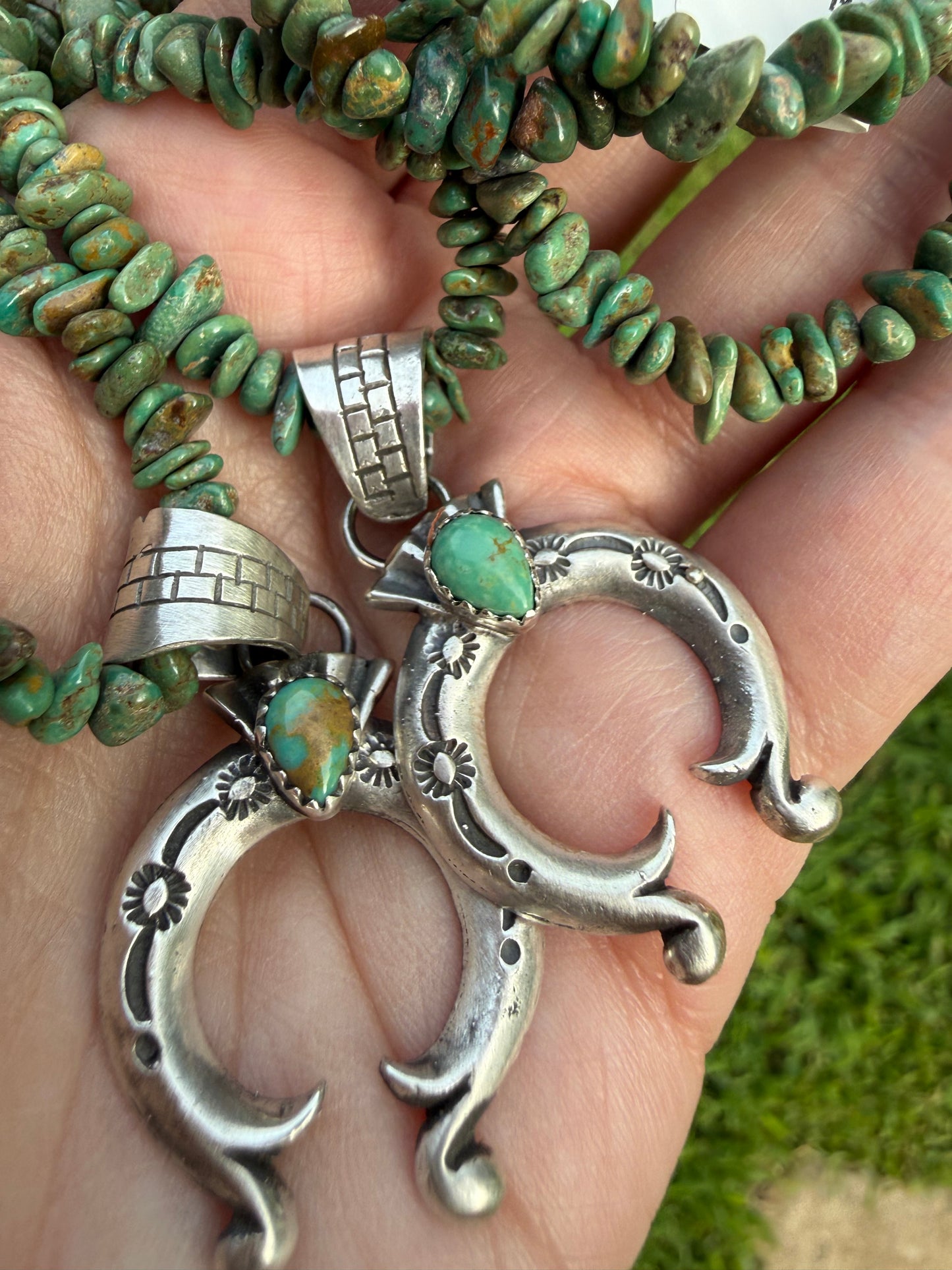 Navajo Turquoise Naja Sterling Silver Pendant with Turquoise Chip Necklace