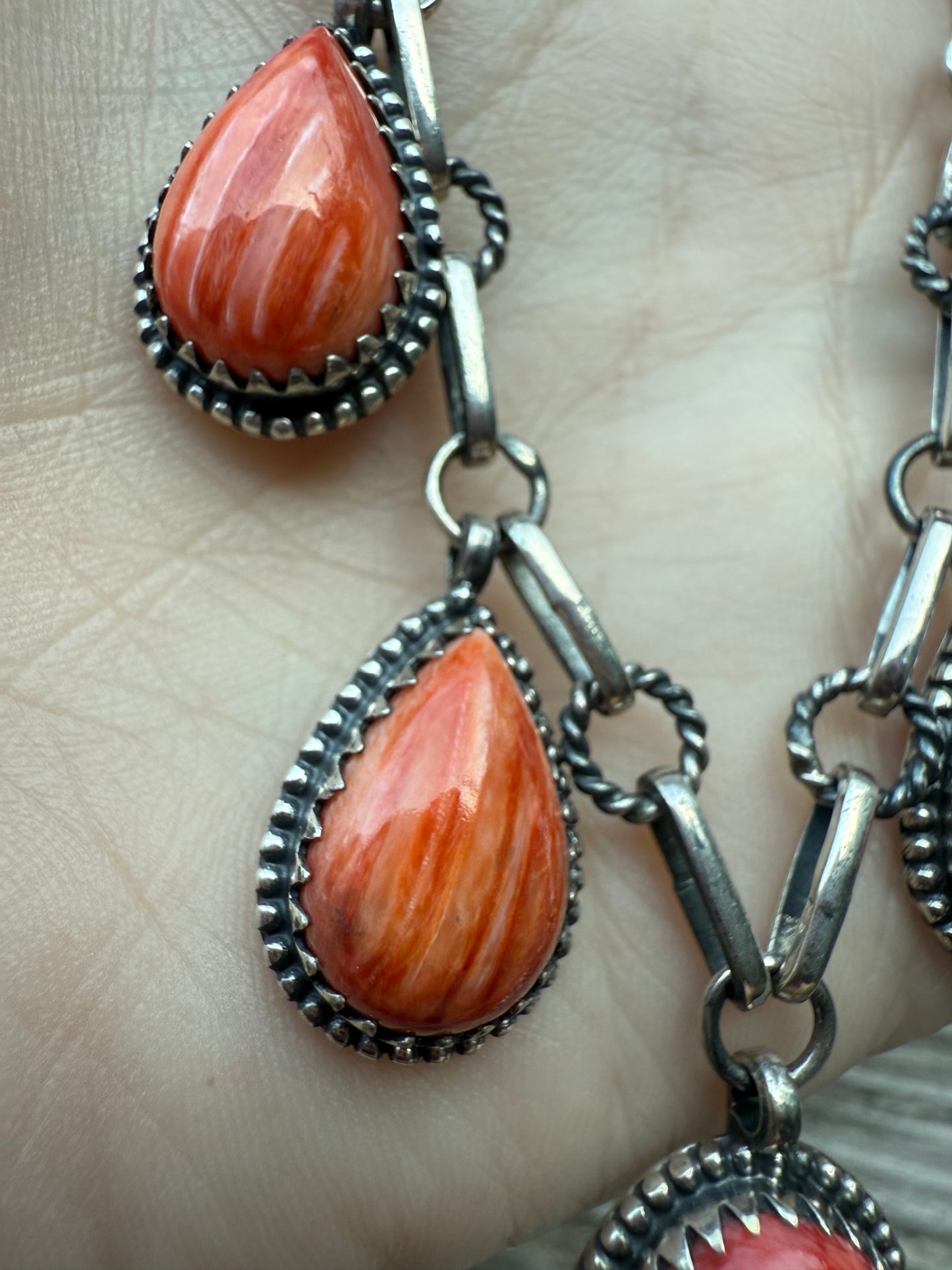 Orange Spiny Charm Sterling Silver Necklace
