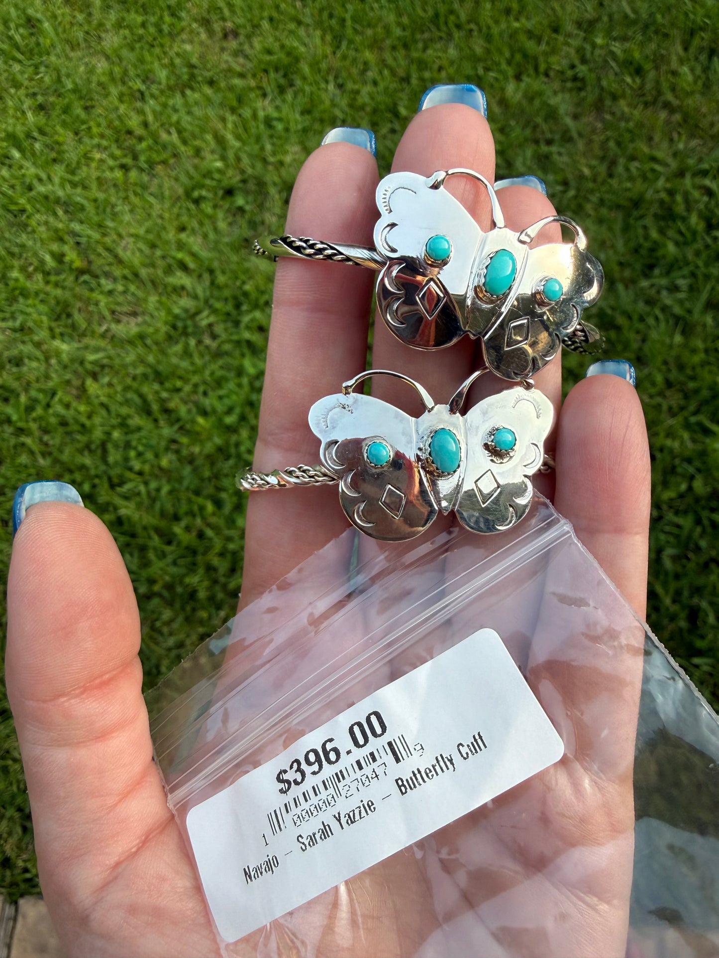 Navajo Turquoise Butterfly Sterling Silver Cuff Bracelet by Sarah Yazzie