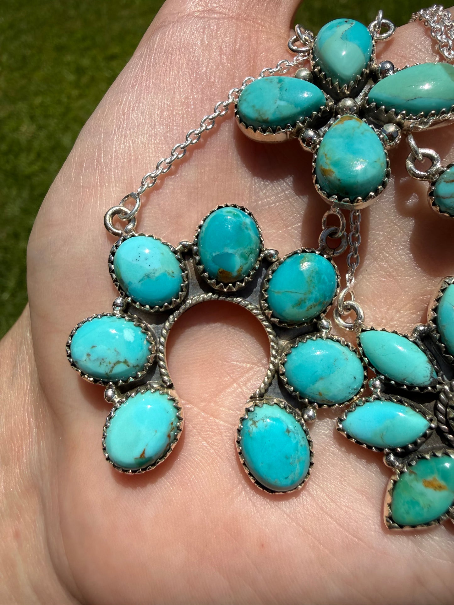 Kingman Turquoise Classic Cluster Sterling Silver Necklace