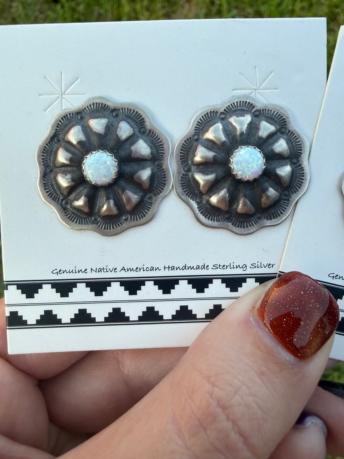 Navajo Concho with Stone Sterling Silver Handmade Earrings