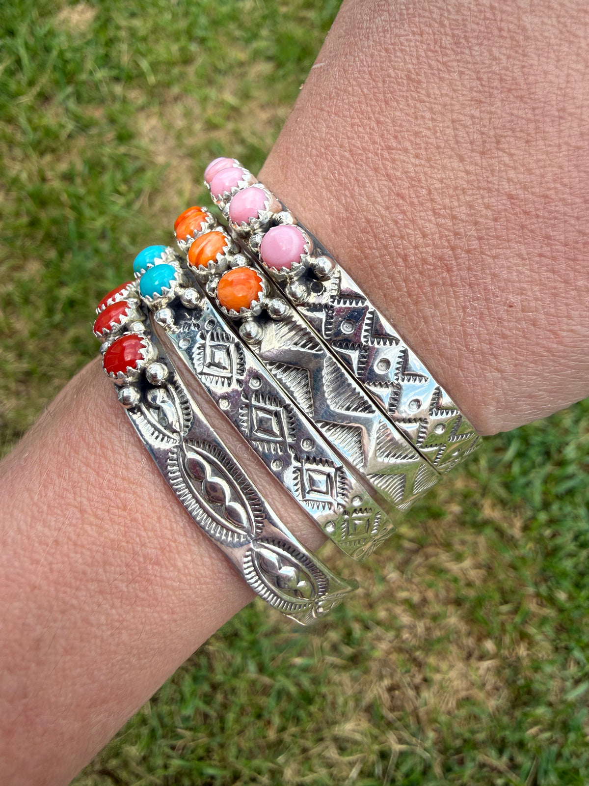 Navajo Turquoise or Multi Stone half Infinity Stone Sterling Silver Cuff