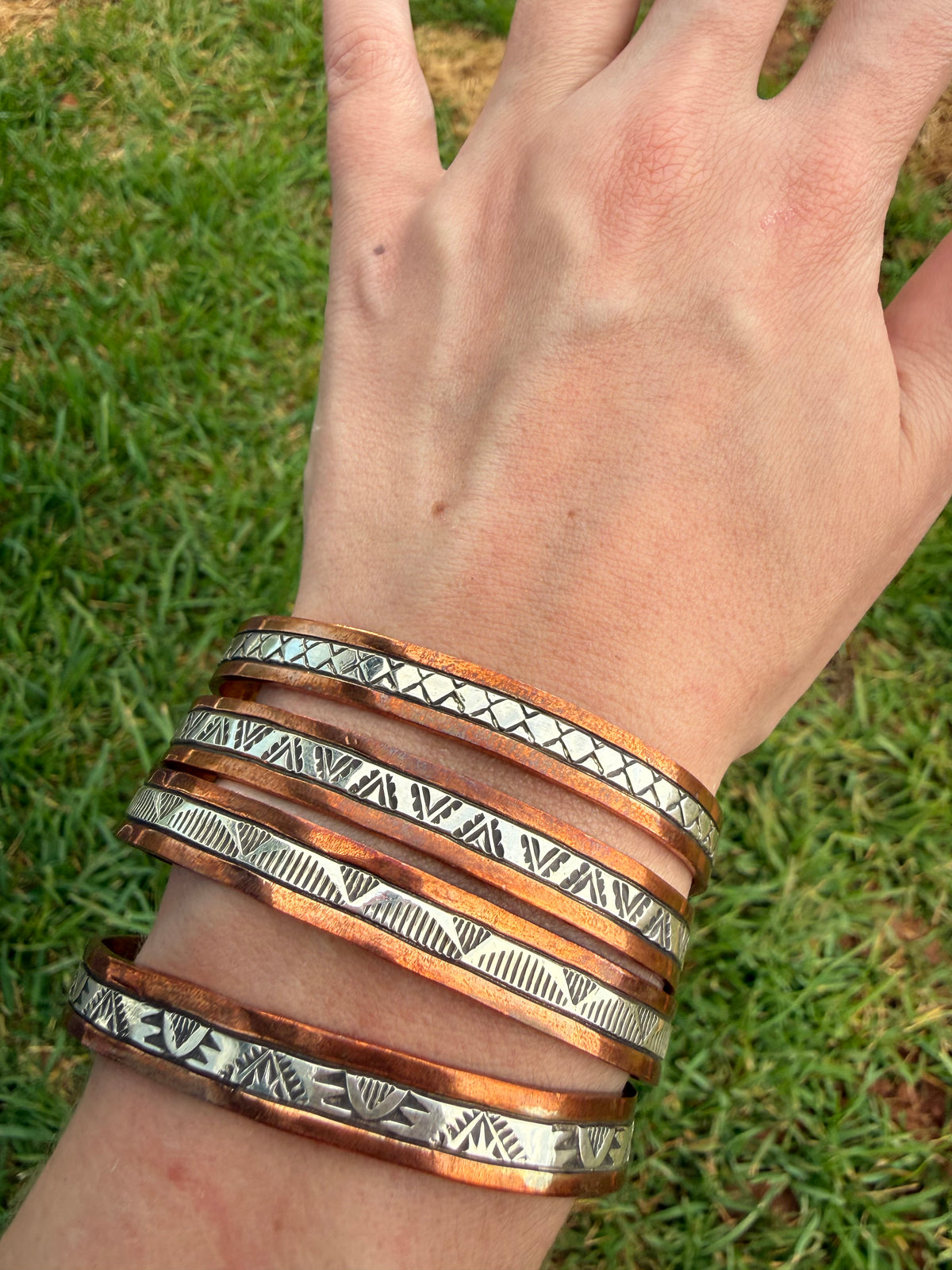 Navajo Copper and Sterling Silver Stamped Cuff