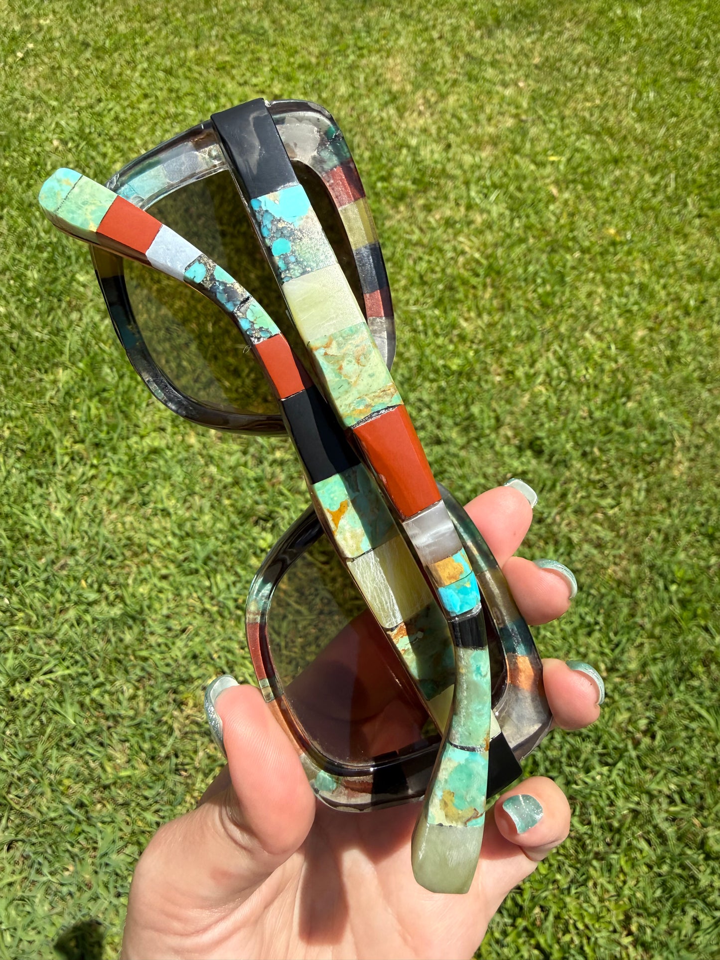 Navajo Turquoise and Multi Stone Inlayed Sunglasses