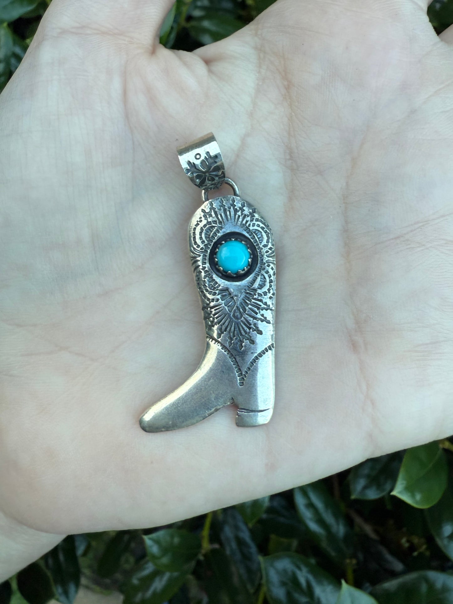 Cowboy Boot and Turquoise Sterling Silver Pendant