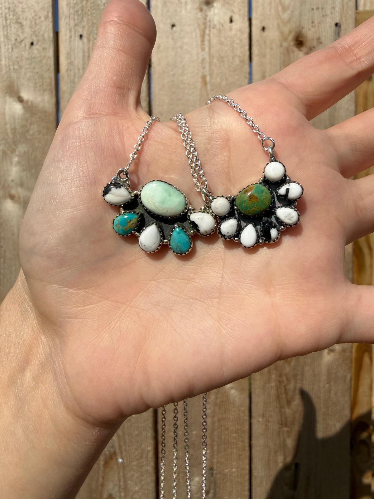 White Buffalo and Turquoise Multi Stone Sterling Silver Necklace