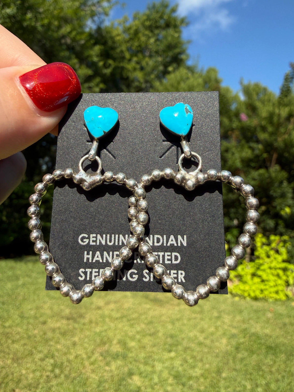 Navajo Turquoise Double Heart Sterling Silver Earrings