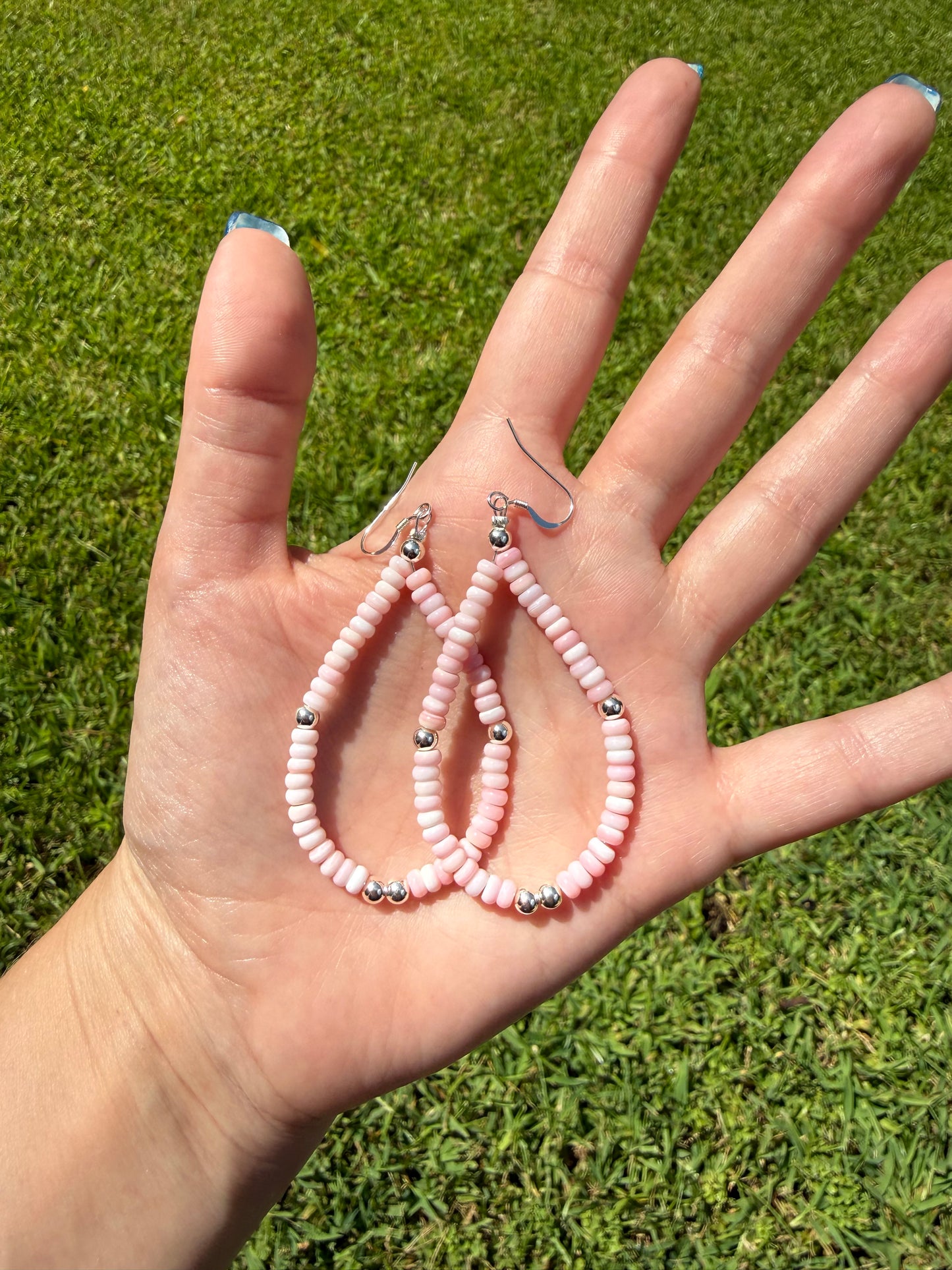 Navajo Pink Conch with Sterling Pearl Dangle Tear Drop Earring