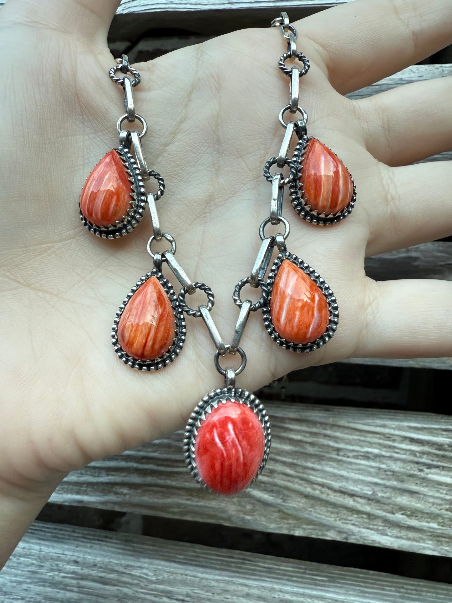 Orange Spiny Charm Sterling Silver Necklace