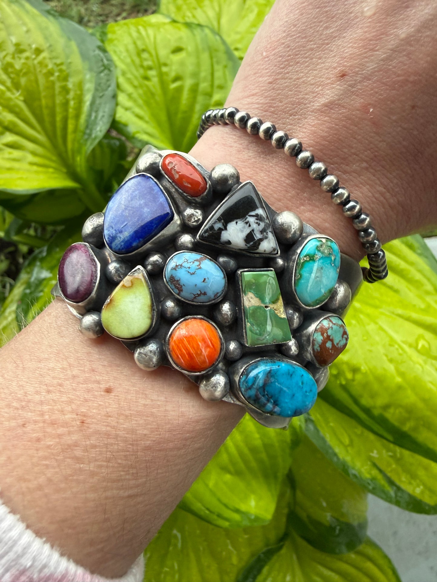 Native Navajo Multi Stone Sterling Silver Statement Cuff Chimney Butte