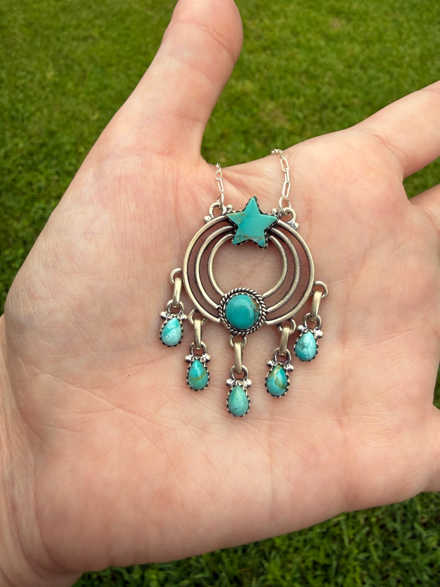 Turquoise Star Dream Catcher Sterling Silver Necklace