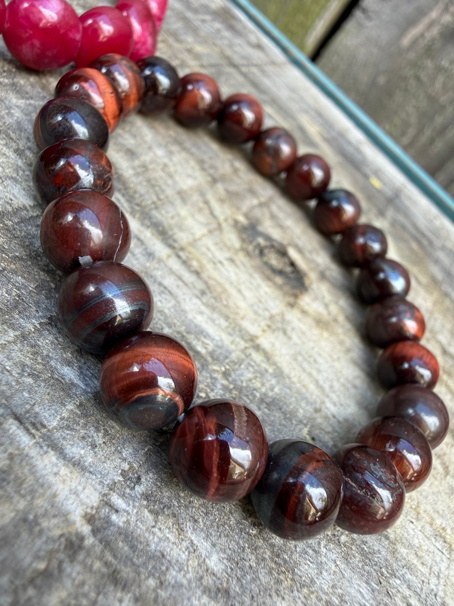 Red Tigers Eye Round or Ruby Agate Gemstone Bracelet